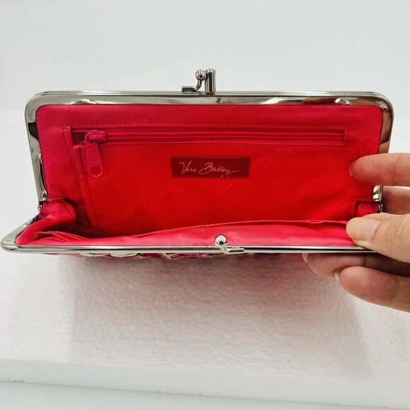 Vera Bradley Rosy Posies Retired Kiss Lock Clutch Wallet Quilted Pink Red - Picture 6 of 6